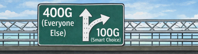 Highway offramp meme with 400G ahead and 100G to the right